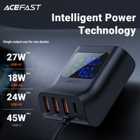 ACEFAST 4 Port USB ładowarka samochodowa gniazdo do zapalniczki splitter PD QC3.0 90W wyświetlacz LED woltomierza stacja dokująca stacja szybkiego ładowania 5